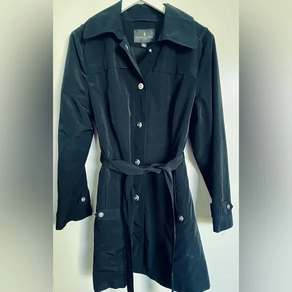 London Fog Black Hooded Women's Trench Coat Size XL - Picture 2 of 6